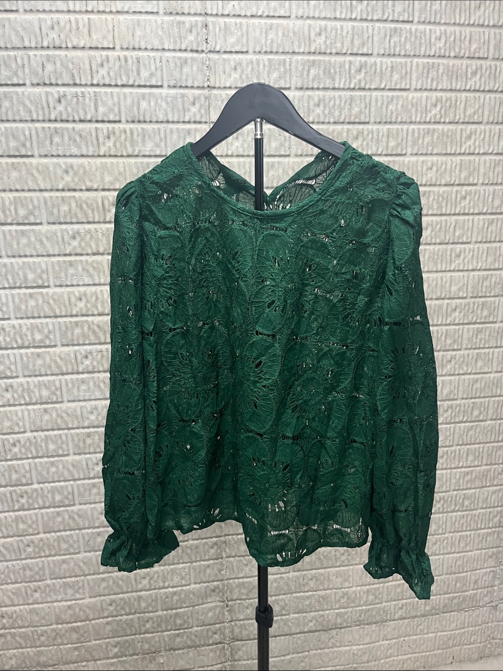Cupshe Emerald Green Floral Lace Long Sleeve Blouse